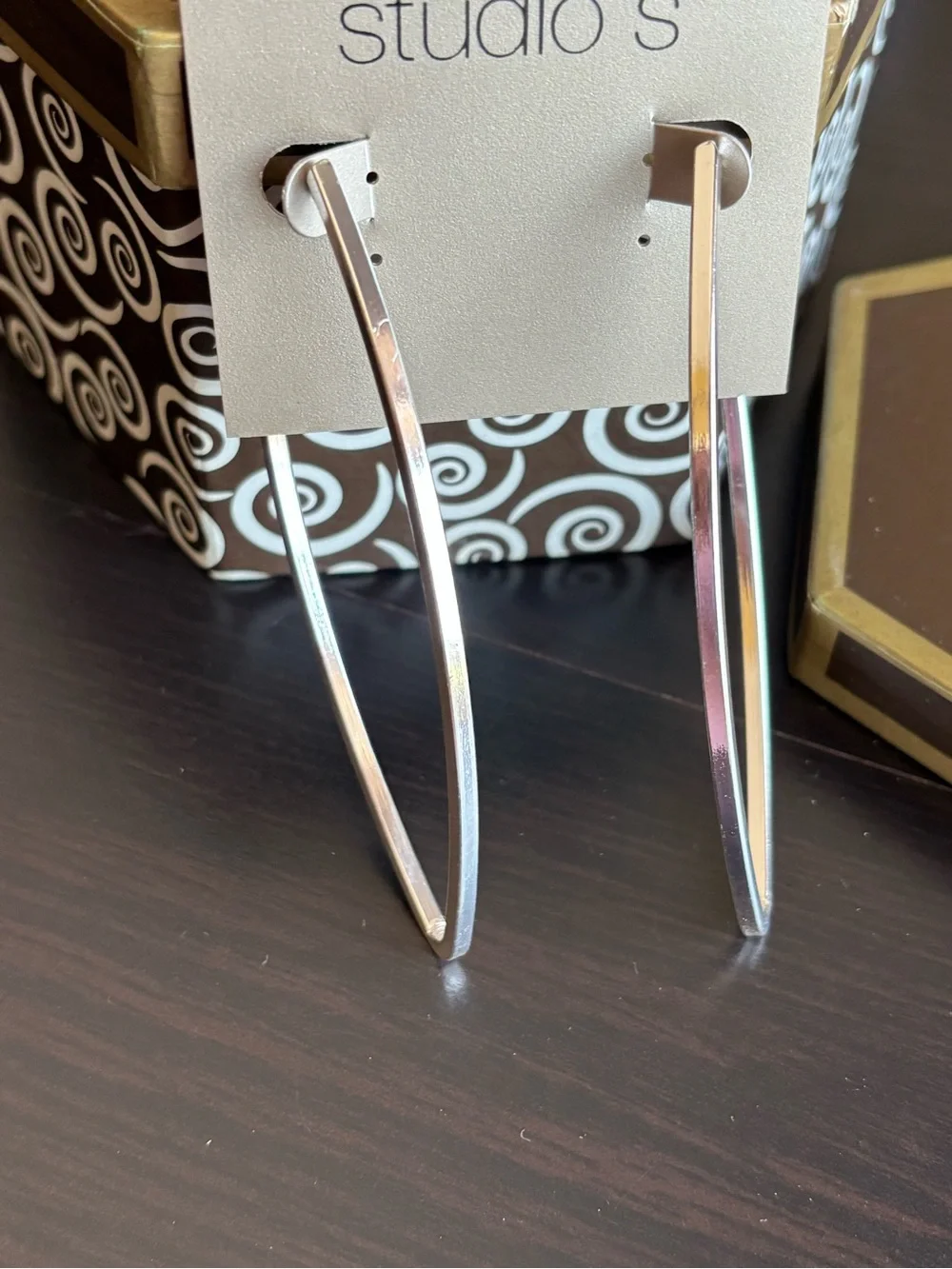 Statement Silver Tone Open V Hoop Earrings